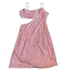 Just Quella Pink Sequin Mini Dress Cutout Spaghetti Strap Cocktail Small NWT